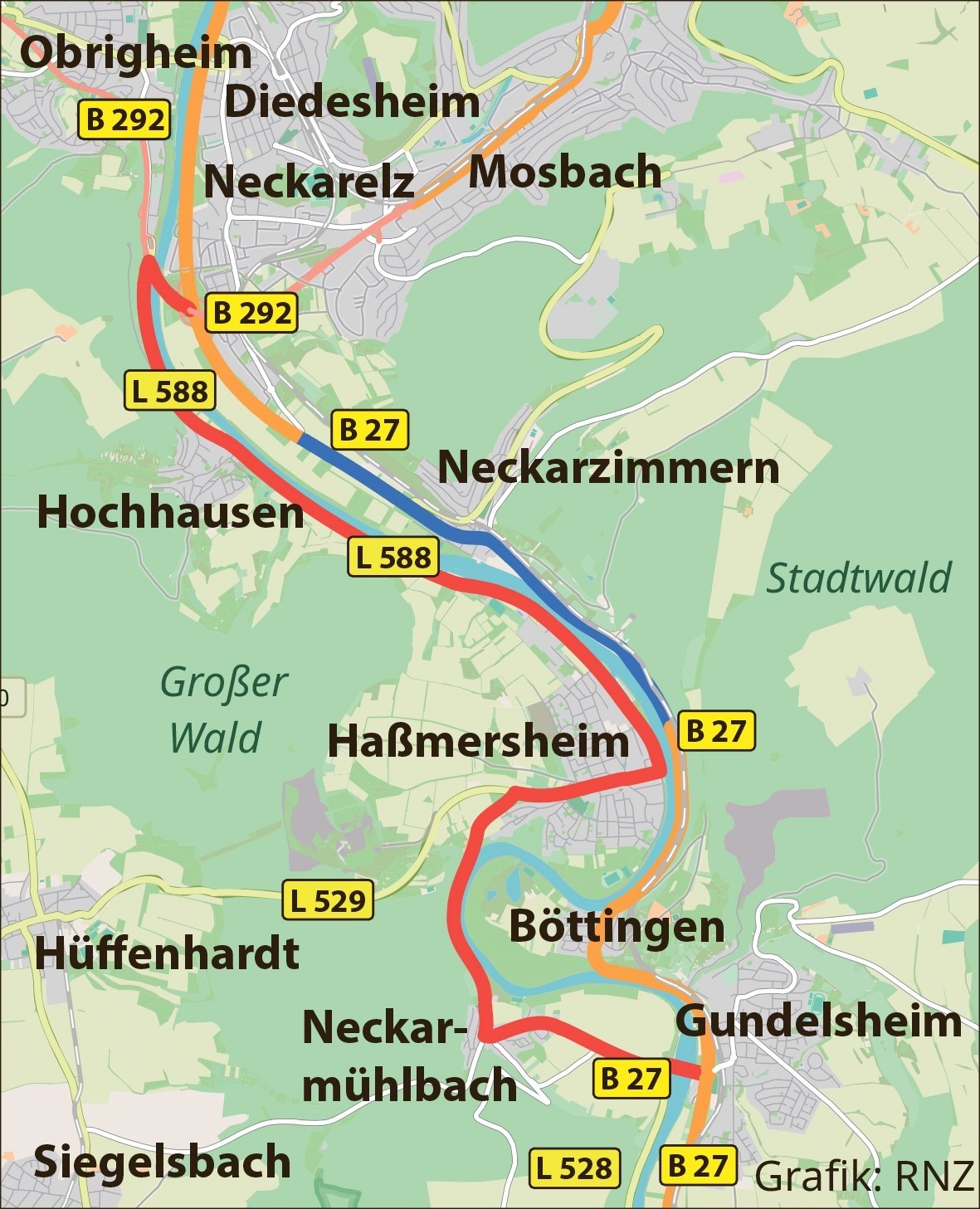 Bundesstraße 27 zwischen Neckarzimmern und Mosbach vorübergehend gesperrt